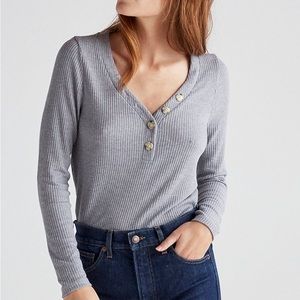 Lucky Brand Long Sleeve Ribbed Henley Grey Shirt - size L